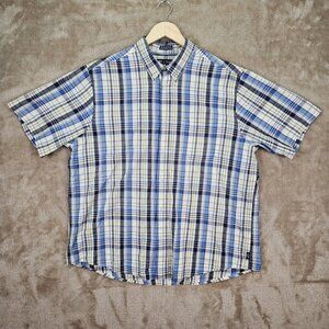 Chaps Sun Drenched Poplin Button-Down Plaid Shirt Men's Size XL Short Sleeve